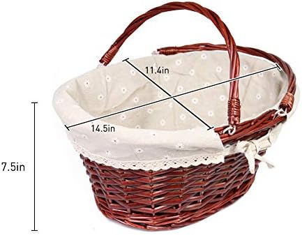 Wicker Gift Baskets Empty Oval Willow Woven Picnic Basket Easter Candy Basket Wine Basket with Handle Egg Gathering Wedding Basket (Brown) - Image 5