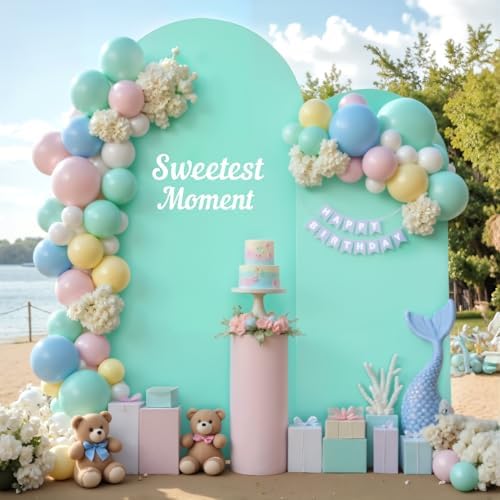 Blue and Purple Photo Arch Backdrop Cover Set of 2-7.2ft and 6ft Arch Covers Stretchy Backdrop Spandex Mermaid Theme Arch Stand Covers for Girls Birthday Party Wedding Banquet Background Decorations - Image 4