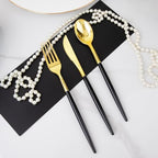 I00000 300Pcs Black Plastic Silverware, Happy New Year Gold Disposable Silverware, Black and Gold Plastic Utensils Include 100 Forks 100 Knives 100 Spoons,Disposable Cutlery for Wedding (Pack of 2) - Image 3