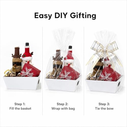 MAICOBI 10 Pack White Empty Gift Baskets with Clear Bags and Bows - Image 6