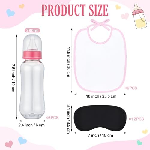 Leinuosen 24 Pcs Baby Shower Blindfold Feeding Game Set Include 6 Plastic Chug Bottles 6 Bib and 12 Eye Mask Blindfold Baby Feeding Bottle Chug Game for Adult Gender Reveal Party Supplies(Pink) - Image 2