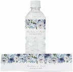 Personalized Water Bottle Labels with Choice of 30 Flower Styles - Choose Font and Pre-Made Phrases or Design Custom Text - LABELS ONLY (021 Blue Flowers, 2 inch (8.5x2")) by ThePaperedWedding