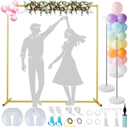 6.5FT Wedding Arch Backdrop Stand Metal Backdrop Stand with 2 Pcs Adjustable Balloon Arch Stand Gold Wedding Arch Frame for Birthday Party Graduation Baby Shower Ceremony Outdoor Indoor Supplies Décor by LifeisLuck