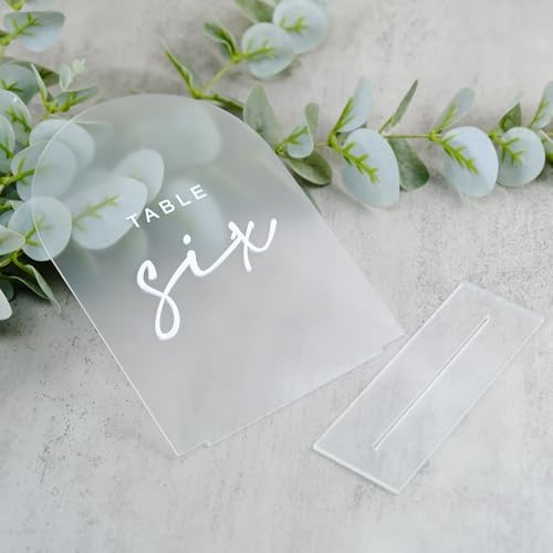 Frosted Arch Acrylic Wedding Table Numbers 1-15 with Stands - Image 6