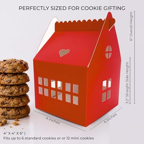 30 Pcs Cottage House Cookie Boxes with Window & Business Card Holder, Red, 4 x 4 x 6 in Bakery Gift Boxes for Treats, Desserts, Party Favors & Realtor Pop By Gifts - Image 3