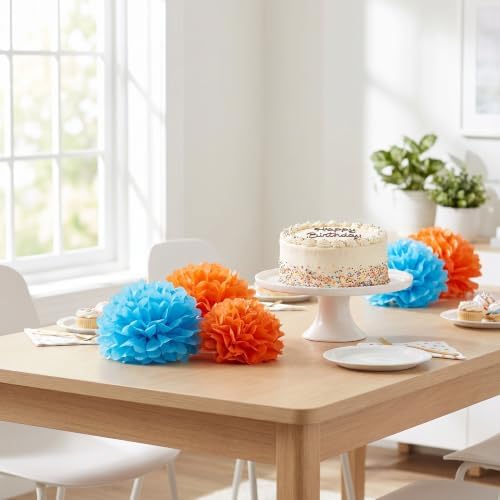 YARNOW 15pcs Tissue Paper Pom Poms - Tissue Paper Flowers for Fiesta Parties, Baby Shower, Birthday Decorations - 8, 10, 12, Inch Party Decor - Image 7