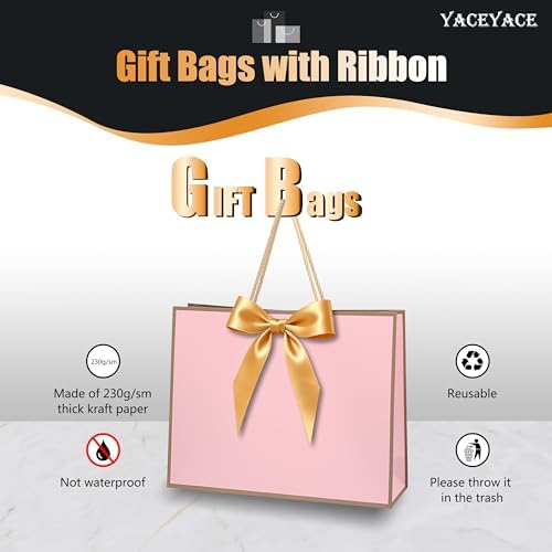 YACEYACE Gift Bags with Bow Ribbon, 20Pack of Pink Gift Bags with Handles - Image 5