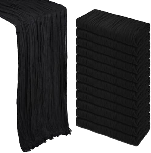 12 Pack 35 x 120 Inch Black Table Runner Cheesecloth 10Ft by Heneger
