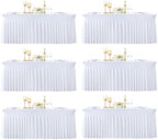 6 Pack 6ft White Spandex Table Cloths for Rectangle Tables Wrinkle Free White Rectangle Tablecloths, Stretch Fitted Table Cover with Skirt for Wedding Birthday Party Banquet Baby Shower Buffet Event by Suppromo