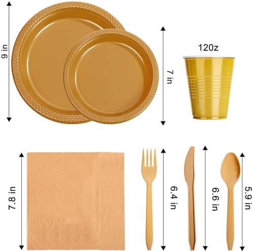 WELLIFE 210Pcs Gold Plastic Plates, Disposable Plastic Plates for Party - Image 2