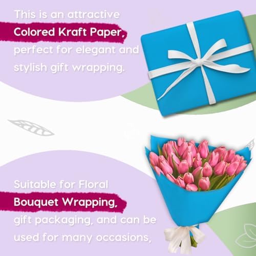 PerkHomy 48" x 2,400" (200') Lake Blue Kraft Paper Roll for Craft Bulletin Board Paper Art Table Covering Crafting Gift Wrapping Bouquet Packing Parcel 80GSM 55LB (Lake Blue, 48" x 200') - Image 4