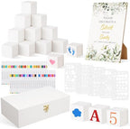 119 Pcs Baby Shower Game – 64 White Wooden Cubes to Decorate, Storage Box, 48 Acrylic Markers, 5 stencil templates & Instruction Sign by giftlyze