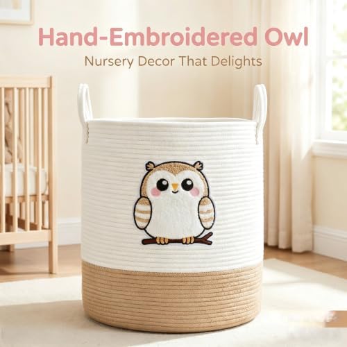 Owl Laundry Basket, Large Cotton Rope Hamper for Nursery - Image 2