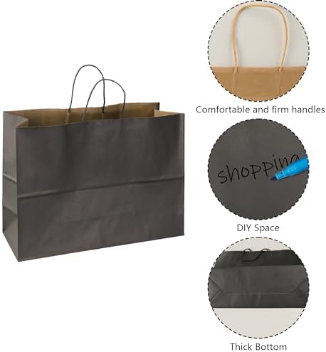 BLEWINDZ 70Pcs Large Black Paper Bags with Handles, 16x6x12 Inches Paper Shopping Bags for Small Business, Large Kraft Gift Bag Bulk for Grocery Mechandise Retail - Image 5