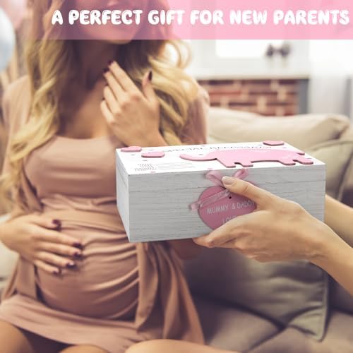 Soaoo 3D Wooden Elephant Baby Keepsake Box Baby Boy Girl Memorial Box, Pink - Image 6