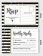 RSVP Postcards (Set of 50) 4"X6" Blank with Mailing Side,RSVP Reply Response Cards for Wedding Stripe & Gold Confetti Print Return Cards - Image 4