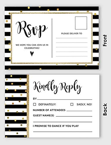 RSVP Postcards (Set of 50) 4"X6" Blank with Mailing Side,RSVP Reply Response Cards for Wedding Stripe & Gold Confetti Print Return Cards - Image 4