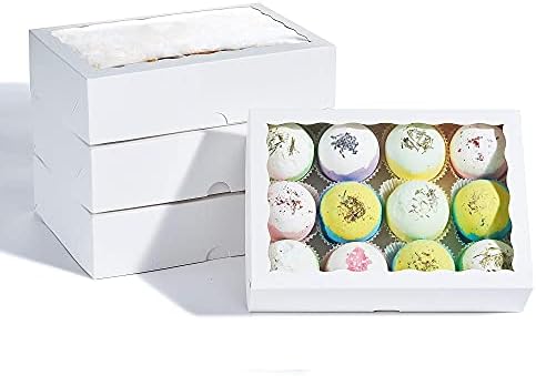 50PCS 10 x 7 x 2.5 inches One Piece White Bakery Boxes, Strawberry Boxes, Elegant White Cookie Boxes with Display Window - Image 2