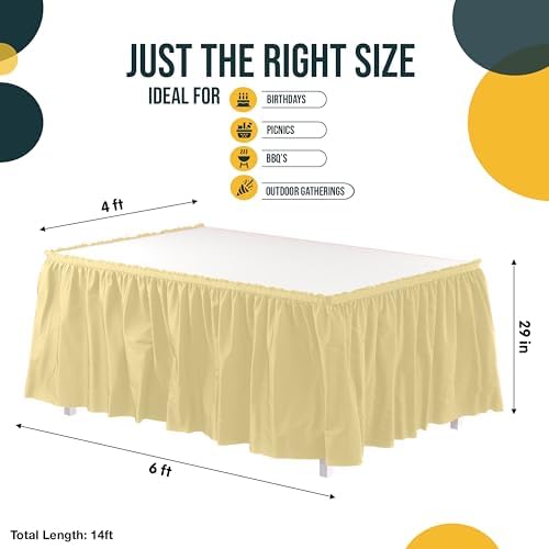 Exquisite Light Yellow Table Skirt 24 Pack - Disposable Plastic Table Skirts for Rectangle Tables 6ft 8ft & Round Tables - 29in x 14ft Self-Adhesive Strip - Birthday Wedding Gender Reveal Decor - Image 4