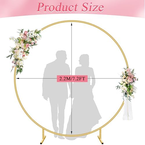 7.2FT Circle Balloon Arch Stand for Floor Round Arch Backdrop Stand for Parties Flower Balloon Arch Frame Kit Flower Gold Metal Arches Backdrop for Birthday Party Wedding Christmas Decorations - Image 3
