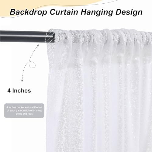 White Sequin Backdrop Curtains 2 Pcs 5FTx10FT Glitter Background Sparkly Party Backdops for Wedding Stage Photography Decorations - Image 3