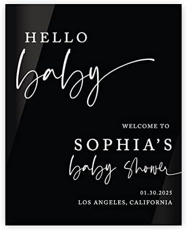 Andaz Press 16"x20" Black Acrylic Personalized Baby Shower Welcome Sign, Gender Neutral Large Custom Sign for Easel Stand, Modern Hello Baby Shower Decorations by AndazPress