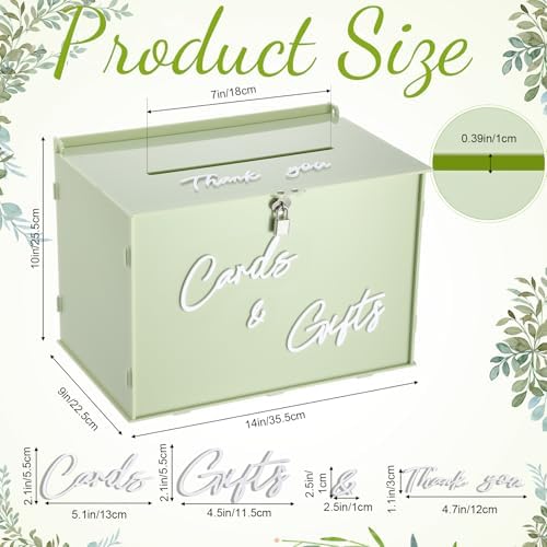 BreezeHug 14" Sage Green Acrylic Wedding Card Box with Lock & 3D Letters - Image 2