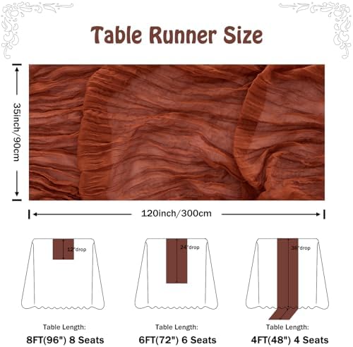 Fanami 6 Pack Cheesecloth Table Runner -10FT Terracotta Boho Gauze Cheese Cloth Table Runner 120 Inches Long Rustic Sheer Fabric Centerpieces for Wedding Birthday Party Bridal Baby Shower Decorations - Image 4