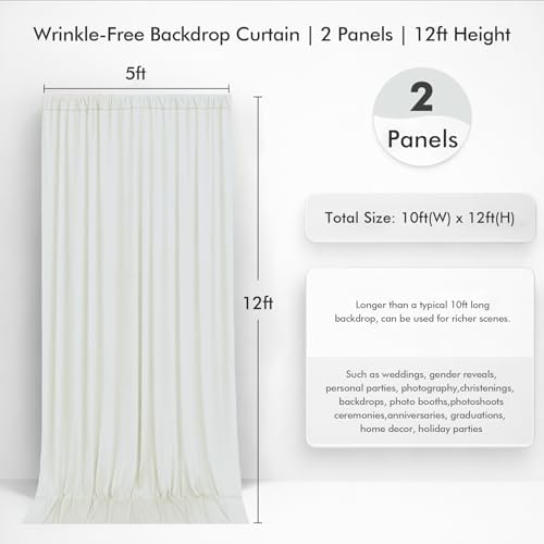 10ftx12ft Ivory Backdrop Curtain for Wedding Party 2 Panels 5×12FT Tall - Image 4