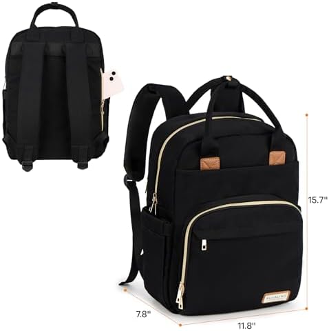 RUVALINO Diaper Bag Backpack, Multifunction Travel Pack Maternity Baby Changing Bags, Large Capacity, Waterproof, Deep Black, Polyester - Image 7