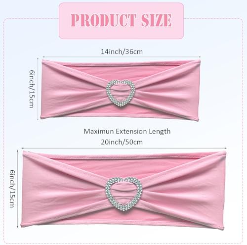 Pink Chair Sashes 60 Pack Spandex Pink Sashes for Chairs Stretch Chair Sashes Clearance with Heart Buckle Slider for Wedding Banquet Party Decorations - Image 2