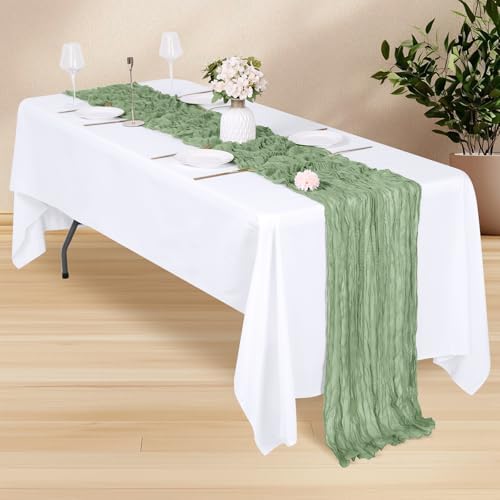 14 Pack Sage Green Cheesecloth Table Runner 17x108 Inch Semi Sheer Boho Gauze Cheese Cloth Fabric Table Runners, for Wedding Party Baby Shower Birthday Home Decor Garden Farmhouse - Image 5