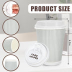 Whaline 100Pcs Gray Disposable Coffee Cups with Lids 12Oz Gray Black Paper Cups Corrugated Ripple Wall Insulated Hot Cup for Home Office Party Supplies - Image 2