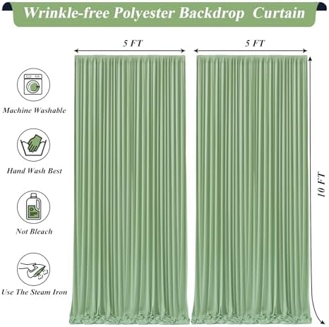 30x10ft Sage Green Backdrop Curtains with Lights Photo Drapes Wrinkle Free Fabric Backdrop Curtain for Wedding Birthday Party Baby Shower Bridal Shower Home Party Background Decorations - Image 7