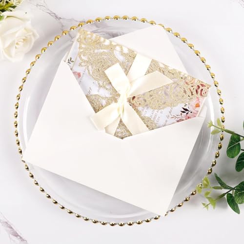 50pcs Gold Glitter Laser Cut Invitation Pockets with Blank Inner Sheets - Image 4