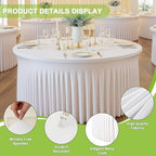 2 Pack White Round Tablecloths for 5 FT Round Tables, Stretchy Spandex Fitted Tables Cloth with Table Skirt, Wrinkle Free Table Cover Stitch Circle Tablecloth for Party Wedding Birthday Outdoor Event - Image 2