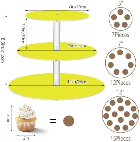J JOYSAY Yellow Print Acrylic Cupcake Stand 3 Tier Dessert Table Display Set Clear Cake Stands for Wedding Baby Shower Party Decorations Easy Assembly Macaron Tower - Image 3