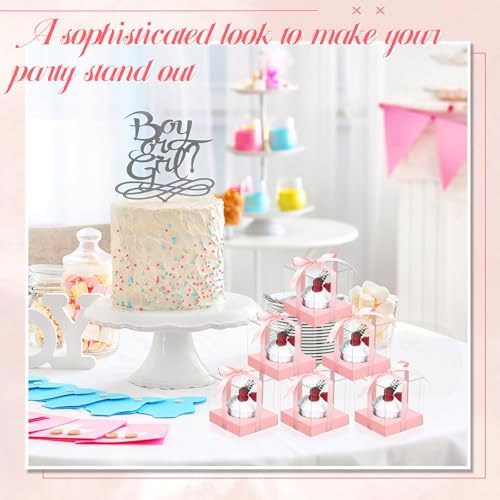 Thenshop 50 Pcs Clear Cupcake Boxes Individual 3.5 Inch, Pink - Image 5