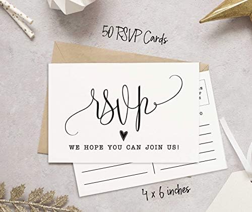 50 Blank RSVP Cards,RSVP Postcards No Envelopes Needed,Classy Script Style Print Response Card,RSVP for Wedding,Baby Shower,Bridal Shower - Image 3