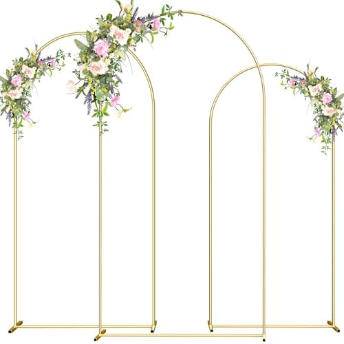 Metal Arch Backdrop Stand 7.2FT & 6.6FT & 6FT Gold Wedding Arch Frame, Set of 3 Wedding Arch Backdrop Stand, Balloon Arch Backdrop for Wedding Birthday Party Baby Shower Graduation Ceremony Decor by Unknown