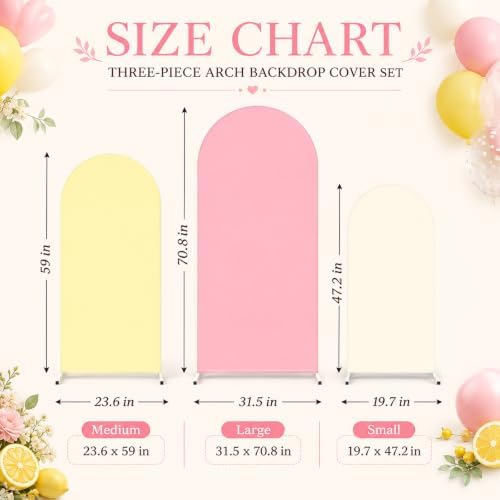 FYSUIMU 3 Pcs Pink Yellow Arch Backdrop Covers Pastel Stretchy Spandex Arch Stand Fabric Cover for Summer Lemon Wedding Birthday Baby Bridal Shower Party Decoration (4ft/5ft/6ft) - Image 2