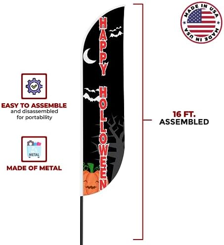 Happy Halloween Sign Feather Flag for Outdoor by Mavis Printing | 11.5 FEET Long Polyester Outdoor Banner Flag for Easy Hang | HD Print Swooper I Flag Only to Celebrate Happy Halloween I Flag Only - Image 3