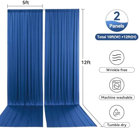 10x12 ft Royal Blue Backdrop Curtain Panels for Wedding Parties, Wrinkle Free Polyester Photo Backdrop Drapes 12 ft Long Back Drop Cloth for Birthday Photography Background Party Backdrop - Image 6
