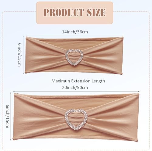 Nude Chair Sashes 60 Pack Spandex Nude Sashes for Chairs Universal Spandex Chair Sashes Bands with Heart Buckle Slider for Wedding Banquet Party Decorations - Image 2