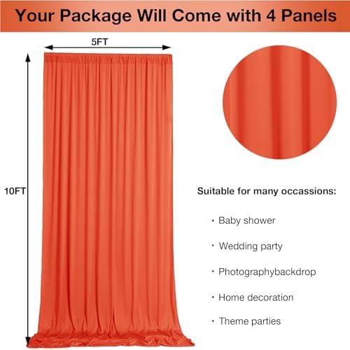 20ftx10ft Wrinkle Free Orange Backdrop Curtains for Parties, Silky Polyester Photo Backdrop Drapes 4 Panels 5x10ft Back Drop Cloth for Wedding Birthday Baby Shower Photography Background - Image 5