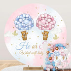 Polyester Diameter 7ft Round Gender Reveal Backdrop Blue Pink Balloon Bear Background for Photography He or She What Will Baby Be Mommy Pregnancy Surprise Party Photo Booth Props by Kzzfqxb