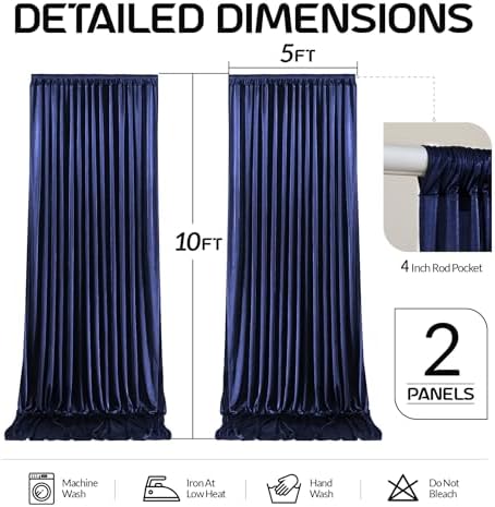 Navy Blue Satin Backdrop Curtains 2 Panels - Glitter Photo Drapes for Baby Shower, 10x10FT Shimmer Back Drop Cloth, Wrinkle Free for Birthday Party Prom Wedding Stage Background - Image 5