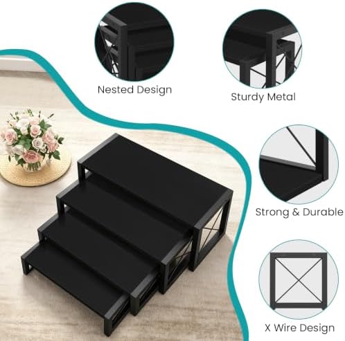 ELITEROO Wooden Risers Display Stands, 4 Tier Cupcake and Dessert Display Stand, Nesting Riser for Buffet Table for Cup Cake, Food, Collectibles, and Market Vendor Events Retail Shelf Organizer, Black - Image 6