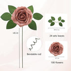 100PCS Warm Taupe Artificial Flowers Realistic Roses, Real Looking Fake Roses with Stem for DIY Wedding Bouquets Centerpieces Bridal Shower Party Home Romantic Decorations (Warm Taupe, 100pcs) - Image 2