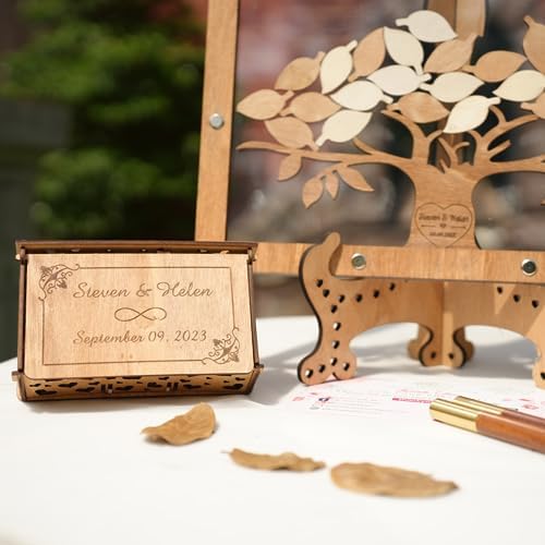 Wedding Guest Book Alternative Drop Box Frame - Rustic Tree Wood Leaves - Image 3
